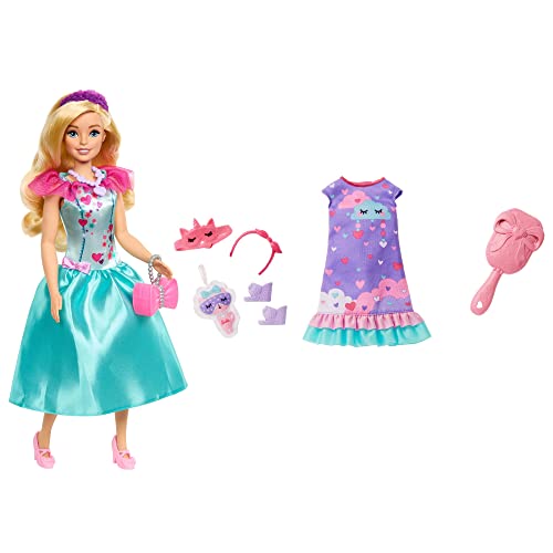 Barbie: My First Preschool Doll, Malibu with 13.5-inch Soft Posable Body, Deluxe Party and Bedtime Clothes and Accessories, Blonde Hair