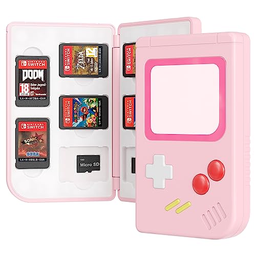 Leyu Smart Game Case for Nintendo Switch & Switch Lite,10 Slot Game Card Storage and 10 Slot SD Memory Card Protective Box, Slim and Portable (Pink)