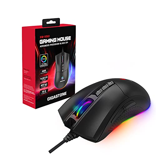 Gigastone Gaming Mouse with 16000 DPI Adjustable, RGB Backlight, Optical Sensor, 10 Programmable Buttons, RGB Gaming Mouse with 4MB Onboard Memory, Wired Gaming Mouse for Windows 7 and Up