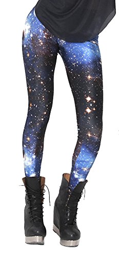 QZUnique Women's Night Sky Star Print Ankle Length Footless Elastic Tights Leggings ,Night Sky Star,One Size
