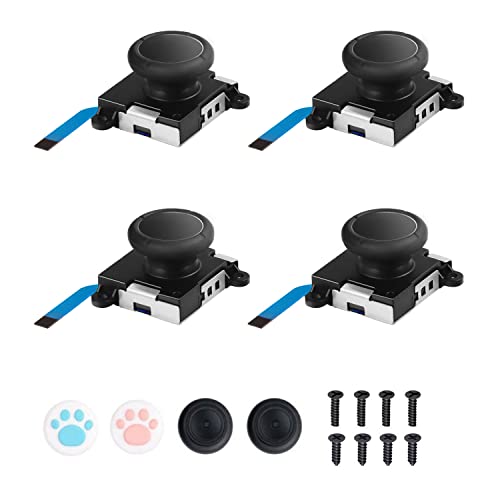Joycon Joystick Replacement 4 Pack, Replacement Joystick Analog Thumb Stick for Switch Joy-Con Controller & Switch Lite, Left/Right Analog Joystick with Thumbstick Grips & Screws