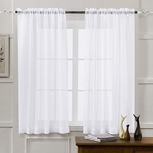 MYSTIC-HOME Sheer Curtains White 63 Inch Length, Rod Pocket Voile Drapes for Living Room, Bedroom, Window Treatments Semi Crinkle Curtain Panels for Yard, Patio, Villa, Parlor, Set of 2, 52'x 63'