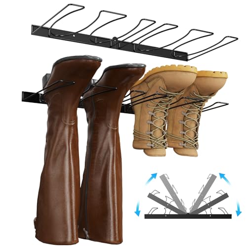 Johamoo Boot Rack, Foldable Hanging Wader Hangers, Wall Mounted Boot Storage Organizer for Entryway, Garage, Closet, Outdoor Cowboy Tall Boot Holder, 2 Pack