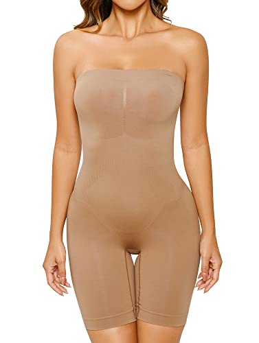 HOMETA Women's Shapewear Bodysuits Tummy Control Butt Lifter Body Shaper Strapless Seamless Mid Thigh Jumpsuit Tops