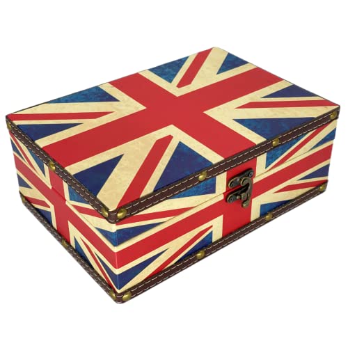 Vintage Union Jack Flag Box Treasure Box Wooden Storage Box Decorative Boxes with Lids, Durable Trinket Jewelry Box Memento Case Box Keepsake Box, Gifts For Kids Girls Boys Women Home Decor (Small)