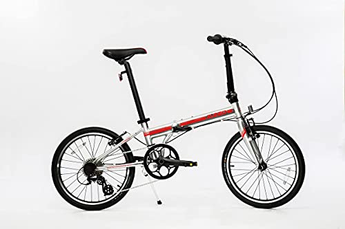 ZiZZO Liberte 23lb Lightweight Aluminum Alloy 20-Inch 8-Speed Folding Bicycle with Quick Release Wheels (Silver/Red)