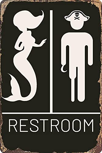 Bestylez Funny Mermaid Pirate Vintage Bathroom Sign Pirate Gifts Nautical Beach Boat Themed Gifts Bathroom Wall Decor 12' * 8' (515)