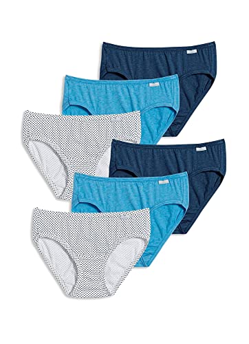 Jockey Women's Underwear Elance Bikini - 6 Pack, Deep Blue Heather/Deep Blue Dot/Sea Blue Heather, 6