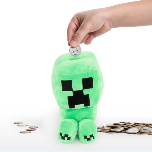 Minecraft Plush Coin Bank - Super Soft Kids Gamer Room Decor - Unbreakable Money Saving Piggy Bank