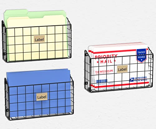 Simple Houseware Grid Single Pocket Wall Mount File Holder, Black - 3 Pack