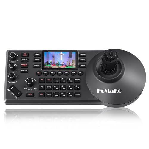 FoMaKo PTZ Controller PoE NDI PTZ Camera Controller 3' LCD Screen Preview, 4D Joystick PTZ Controller for Church Live Service Education, Visca PELCO D/P RS232 RS485, Black (KC608 Pro)