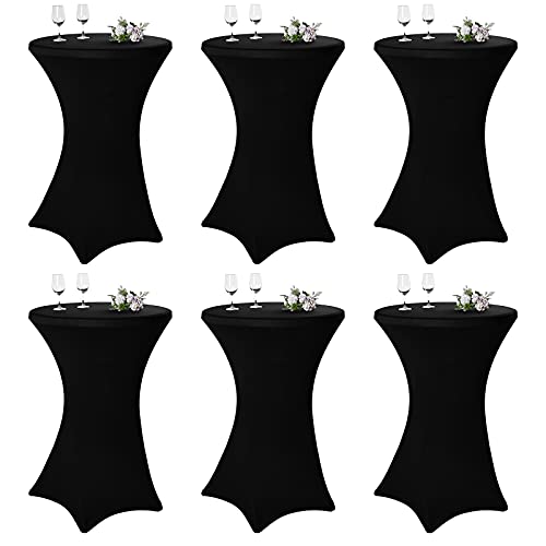 Pesonlook 6 Pack Cocktail Spandex Stretch Square Corners Tablecloth 32'x43' Black Fitted High Top Table, Cocktail Round Tablecloth Table Cover for Bar Wedding Cocktail Party Banquet Table(Black)