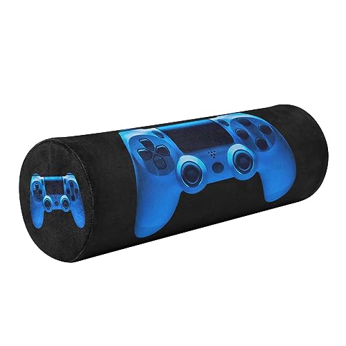 Oyihfvs Video Game Joystick Gamepad in Blue Neon Lights Isolated on Black Round Memory Foam Pillow, Travel Pillow with Removable Washable Cover for Head Neck Legs Support 5.5 x 5.5 x 17 inch