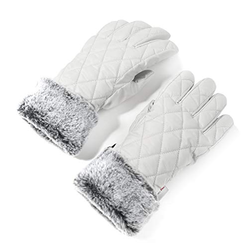 accsa Women Winter Ski Glove Waterproof 3M Thinsulate Warm Windproof Off-White M