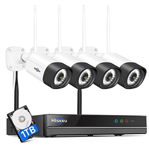 【Wireless Pro,Plug & Play】 Hiseeu 2.5K 5MP WiFi Security Camera System Outdoor,Expandable 16CH 8MP NVR, 1TB HDD,Spotlight,2 Way Audio, IP66 Waterproof, Motion Alert, DC Power Plug-in, 24/7 Recording