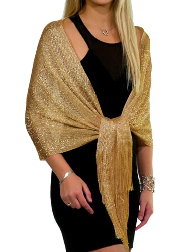 Shawls and Wraps for Evening Dresses, Metallic Sparkle Womens Wedding Gold Shawl