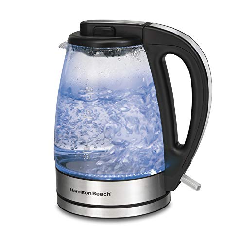 Hamilton Beach 1.7L Electric Tea Kettle, Water Boiler & Heater, Built-In Mesh Filter, Auto-Shutoff & Boil-Dry Protection, Cordless Serving, LED Indicator, Clear Glass (40864)