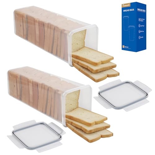 Tiawudi 2 Pack Bread Box, Plastic Bread Container, Bread Storage for Kitchen Counter, Bread Keeper with Airtight Lid, Tall Bread Saver, Sandwich Bread Holder, 5.6 Qt / 5.3L Each