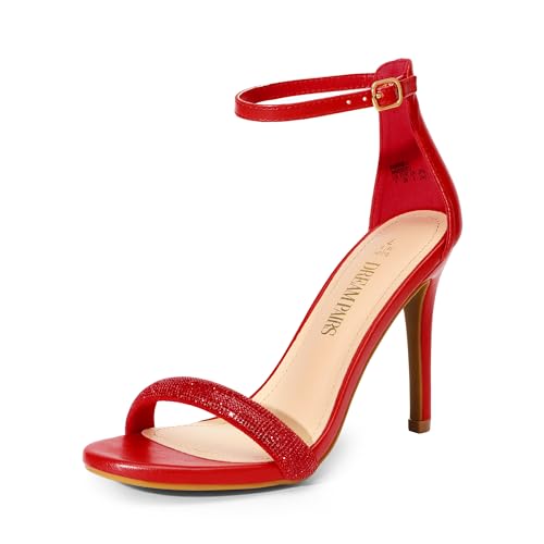 DREAM PAIRS Women's Open Toe High Heels Stiletto Heeled Sandals Sexy Dressy Shoes,Size 8,RED-Rhinestone,Karrie-1