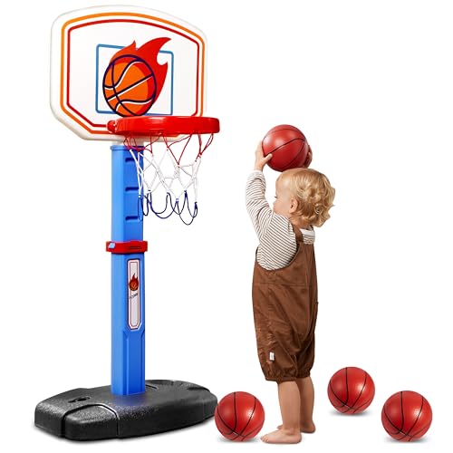 JOYIN Toddler Basketball Arcade Game Set, Adjustable Basketball Goal with 4 Balls for Kids Indoor Outdoor Play, Carnival Games, Christmas Birthday Gift for Boys Girls Age 1 and Up - Air Pump Included