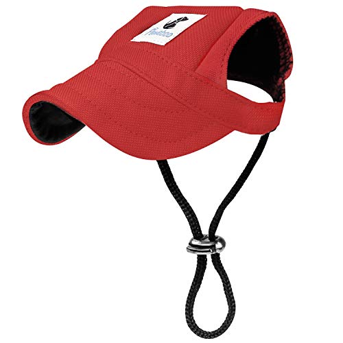 Pawaboo Dog Baseball Cap, Adjustable Dog Outdoor Sport Sun Protection Baseball Hat Cap Visor Sunbonnet Outfit with Ear Holes for Puppy Small Dogs, Small, Red