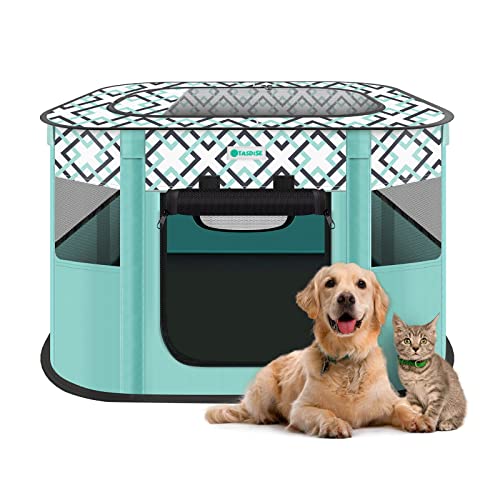 TASDISE Portable Pet Playpen,Foldable Exercise Play Tent Kennel Crate for Puppy Dog Yorkie Cat Bunny,Great for Indoor Outdoor Travel Camping Use,Come with Carring Case,600D Oxford, Large