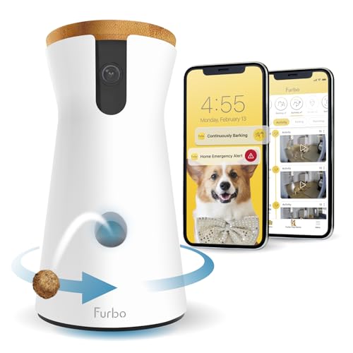 Furbo 360° Dog Camera + Dog Nanny w/Smart Alerts (Paid App Subscription Required): Home Emergency & Dog Safety Alerts | 360° Rotating Dog Tracking, Treat Toss, Night Vision, 2-Way Audio, Bark Alert