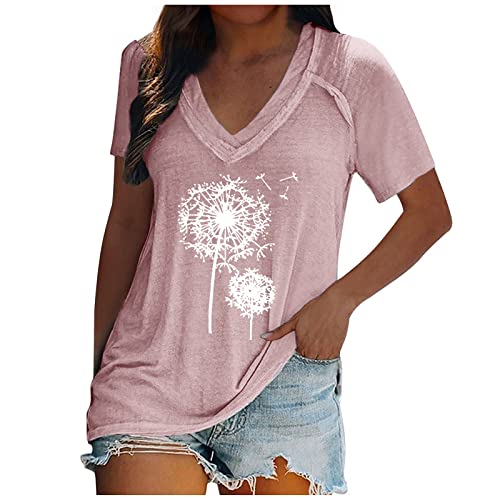 Shirts for Women Trendy Summer Blouses for Women Fashion Oversized T Shirts for Women Tunics Or Tops to Wear with Leggings Maid of Honor Shirt Club Tops Womens Boho Tops Pink S