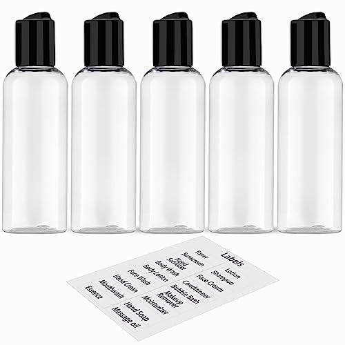 DNSEN 5 Pack 3.4 oz Travel Bottles for Toiletries TSA Approved Leakproof Plastic Empty Travel Size Bottles Containers with Labels