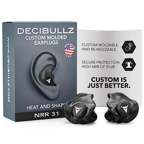 Decibullz - Custom Molded Earplugs, 31dB Highest NRR, Comfortable Hearing Protection for Shooting, Travel, Swimming, Work and Concerts (Black)