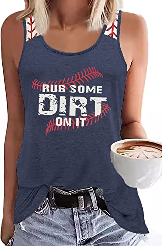 Baseball Mom Tank Tops Baseball Mama T Shirt Rub Some Dirt On It Letter Print Baseball Love Graphic U Neck Sleeveless Tee