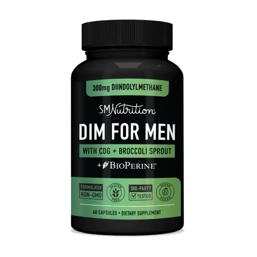 DIM 300mg For Men | Estrogen Blocker & Aromatase Inhibitor | Men's Hormone Balance & Fitness Booster Supplement | Diindolylmethane Plus CDG & Sulforaphane for Mens Health | Gluten-Free | 60 Capsules
