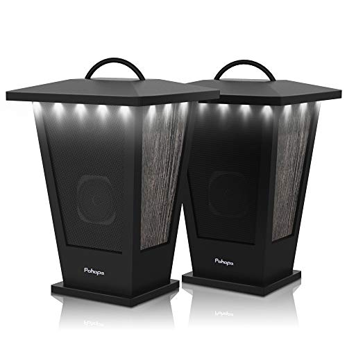 pohopa Bluetooth Speakers Waterproof, 2 Packs True Wireless Stereo Sound 20W Speakers Dual Pairing Lantern Indoor Outdoor Speakers with 20 Piece LED Lights, Rich Bass, Pinao Black