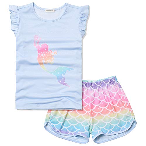 Little Girl Mermaid Pajama Flutter Sleeve Princess Summer Cotton Pajama Shorts 6
