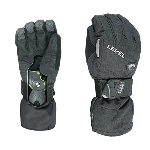 Level Half Pipe GTX Snowboard Protective Gloves with GoreTex Shell, BioMex Integrated Wrist Guards, ThermoPlus Liner (Black, Medium (8.0in))