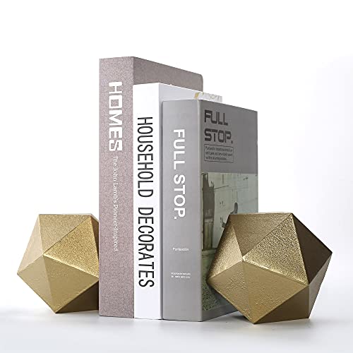 Ambipolar Geometric Decorative Ball Shaped Bookends, Modern Cast Iron Gold Bookends for Office Desk, Book Shelf, Room Decor, Home Office, Book Stand or Organizer, Set of 2