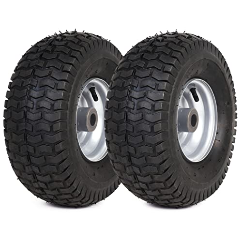 (2 Pack) 15 x 6.00-6 Tire and Wheel Set - for Lawn Tractors with 3” Centered Hub and 3/4' Sintered iron bushings