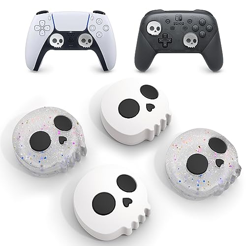 JINGDU Thumb Grip Caps for PS5/PS4 Controller,Switch Pro Controller,Xbox Series X/S, Silicone Joystick Caps Cover for PS5 Controller, Game Controller Accessories,4PCS Skull