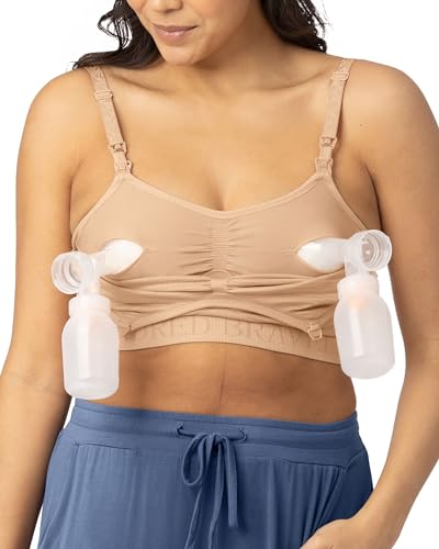 Kindred Bravely Sublime Pumping Bra Hands Free | Nursing and Pumping Bra in One | Wearable Breast Pump Bra (Beige, Large)