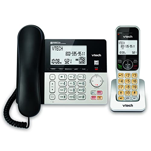 VTech VG208 DECT 6.0 Corded/Cordless Phone for Home with Answering Machine, Call Blocking, Caller ID, Large Backlit Display, Duplex Speakerphone, Intercom, Line-Power(Silver/Black)