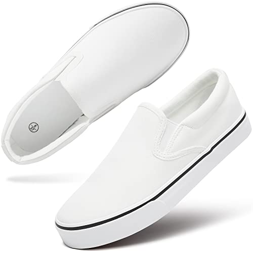 Women's Canvas Slip On Sneakers Fashion Flats Shoes White Canvas Shoes(White.US8)