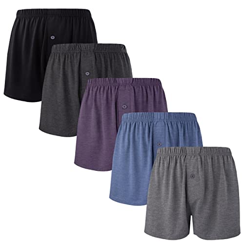 BAMBOO COOL Mens Boxers Short Classic Fit Soft Casual Underwear Loose Comfortable Breathable Boxer Shorts for Men (5 Pack), Large