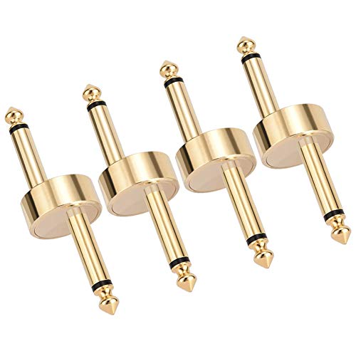 OTraki 1/4 Inch Guitar Pedal Connector Z Type 6.3mm Pedals Coupler 4 Pack Pedal to Pedal Connector TS Copper Male Connector for Effect Pedalboard Space Saving Gold