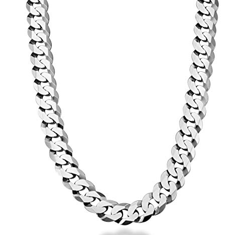 Miabella Solid 925 Sterling Silver Italian 12mm (1/2 Inch) Solid Diamond-Cut Cuban Link Curb Chain Necklace For Men, Made in Italy (24 Inches)