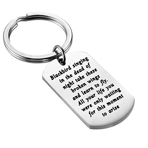 FEELMEM Song Lyrics Art Jewelry Blackbird Singing Song Quote Keychain Blackbird Singing in The Dead of Night Inspirational Gifts (Keychain-Blackbird)