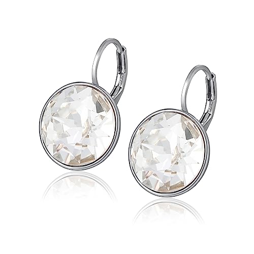 XUPING Round Crystal Leverback Earrings Sparkly Elegant Austrian Crystals 18K Platinum Plated Hypoallergenic Delicate Jewelry Gifts For Women Girl Party（SILVER WHITE）