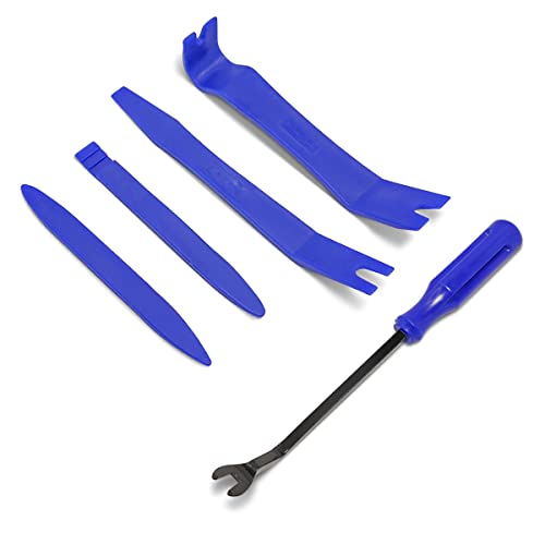 BLAU GRUN 5PCS Auto Trim Removal Tool Kit, Car Interior Door Panel Clip Fastener Removal Set, No Scratch and No Marring Plastic Pry Tool Kit for Vehicle Dash Radio Audio Installer (Blue)