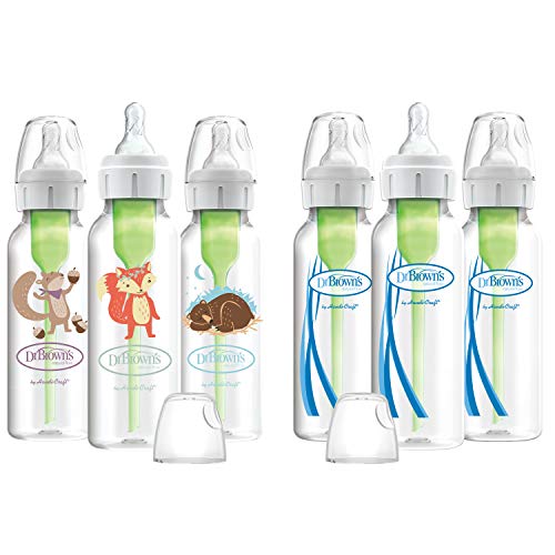 Dr. Brown’s Natural Flow Anti-Colic Options+ Narrow Baby Bottles 8 oz/250 mL, with Level 1 Slow Flow Nipple, 6 Pack, 0m+ Woodland Animals Gift Set