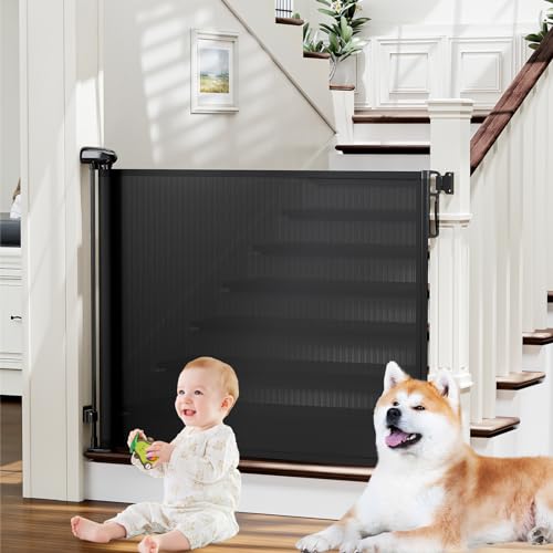 Retractable Baby Gates for Stairs, PRObebi Retractable Dog Gate Indoor Extends to 54' Wide 34' Tall, Child Gates for Doorways, Stair Gate Use for Outdoor, Indoor, Hallways, Doorways, Deck, Porch