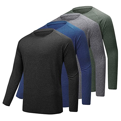 BALENNZ Long Sleeve Tee Shirts for Men - Moisture Wicking Quick Dry Long Sleeve Shirts UV Sun Protection T-Shirts for Men Fishing Running Workout Heather Black, Blue, Dark Grey, Army Green Medium